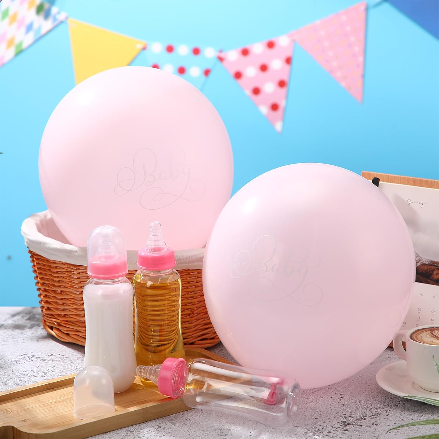 6 Sets Baby Shower Game Gender Reveal Party Favors Plastic Bottle Chug Baby Shower Grab Games Plastic Bottles Latex Balloons For Gender Reveal Games Supplies(Pink)