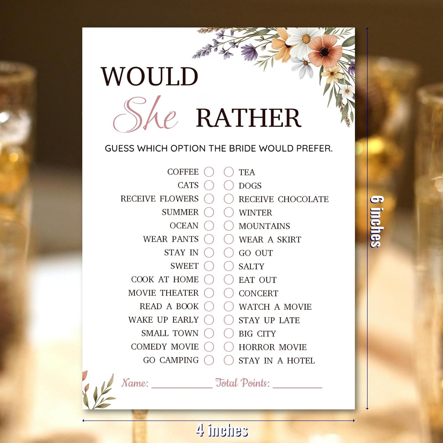 Bridal Shower Party Game Cards - Would She Rather For Wedding Engagement Bachelorette - Elegant Romantic Bohemian, Daisies Lavender, 30 Pcs 5X7 Inch, Ready To Play