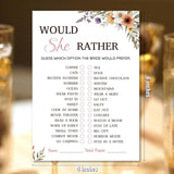 Bridal Shower Party Game Cards - Would She Rather For Wedding Engagement Bachelorette - Elegant Romantic Bohemian, Daisies Lavender, 30 Pcs 5X7 Inch, Ready To Play