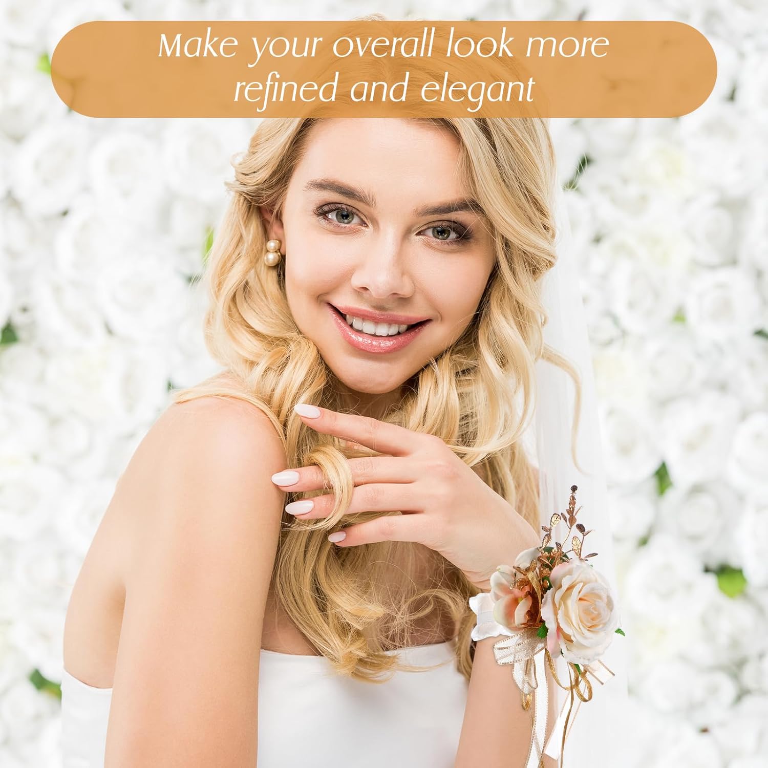 12 Pcs Champagne Corsage And Boutonniere Set Artificial Flower Wrist Corsage Bracelets Rose Pearl Wedding Boutonniere Prom Flower Wrist Corsage Prom Corsage Wristlet For Men Women Bride Groom