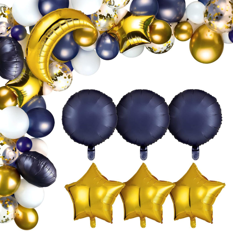 110 Pcs Sky Night Moon Star Theme Navy Balloons Garland Kit Blue And W