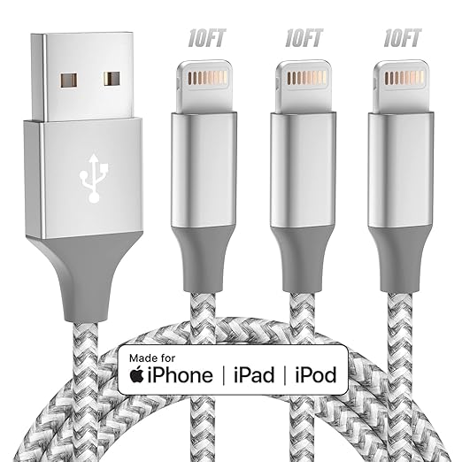 3 Pack Apple MFi Certified 10FT Lightning Charger Cable Fast Charging USB Cord for iPhone 14 13 12 11 XS XR X 8