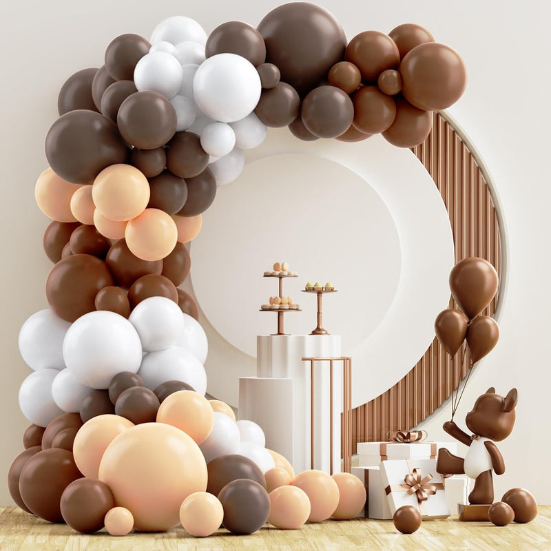 124Pcs Brown Balloons Garland Arch Kit, 18In 12In 10In 5In Nude White