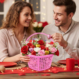 16 Pcs Valentine'S Heart Shaped Basket With Handle 8"X7"X4" Plastic Slotted Fruit Baskets Food Storage Containers With Gift Bags For Mother'S Day Kitchen Party (Pink)