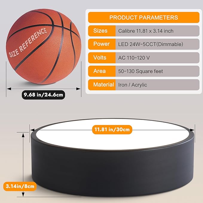 Modern Flush Mount LED Ceiling Light Matte Black 11.8 Inch 5CCT Dimmable Ceiling Fixture