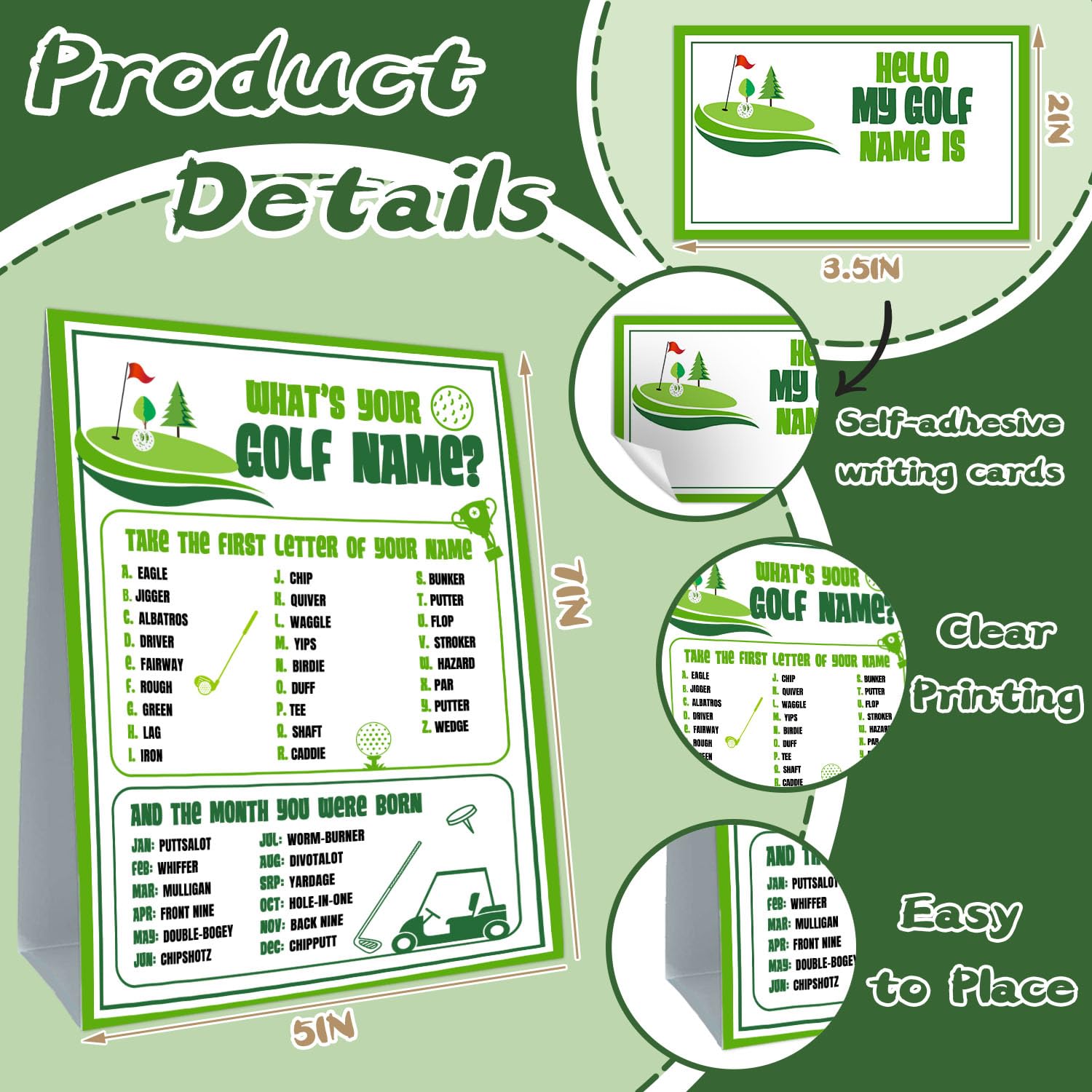 Funny Golf Theme Game Cards Set, What'S Your Golf Name Game, Including 1 Sign And 30 Stickers, Perfect For Birthday Party Activities
