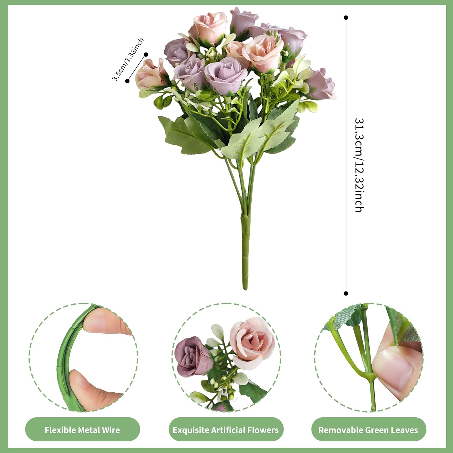 3 Bundles Roses Artificial Flowers,Roses Bouquet With Leaf,Fake Flowers For Wedding Decorations, Home Indoor,Outdoor Wedding Party Use-Purple