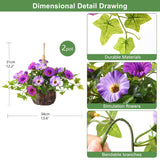 2 Set Artificial Outdoor Flowers With Hanging Basket, 2 Hanging Planters Faux Silk Morning Glory Flowers For Spring Summer Front Porch Garden Patio Home Decor(Light Purple Red)