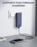 10000mAh USB C Power Bank with Built In Cables AC Wall Plug Portable Charger Navy