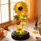 Sunflower Decorative Lamp With Glass Dome – Led Floral Night Light, Warm White Illumination, Home Decor, Gift Idea For Mother, Birthday, Wedding