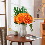 Orange Hydrangea Artificial Flowers - 5 Pcs Realistic Single 18.7 In Long Stem Fake Silk Hydrangea Bouquets For Party Wedding Centerpieces Home Office Decor