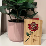Wooden Greeting Cards With Envelope,Featuring “I Love You” Rose Carving – Ideal For Valentine’S Day, Anniversary,Birthday, Mothers Day & Wife Or Girlfriend