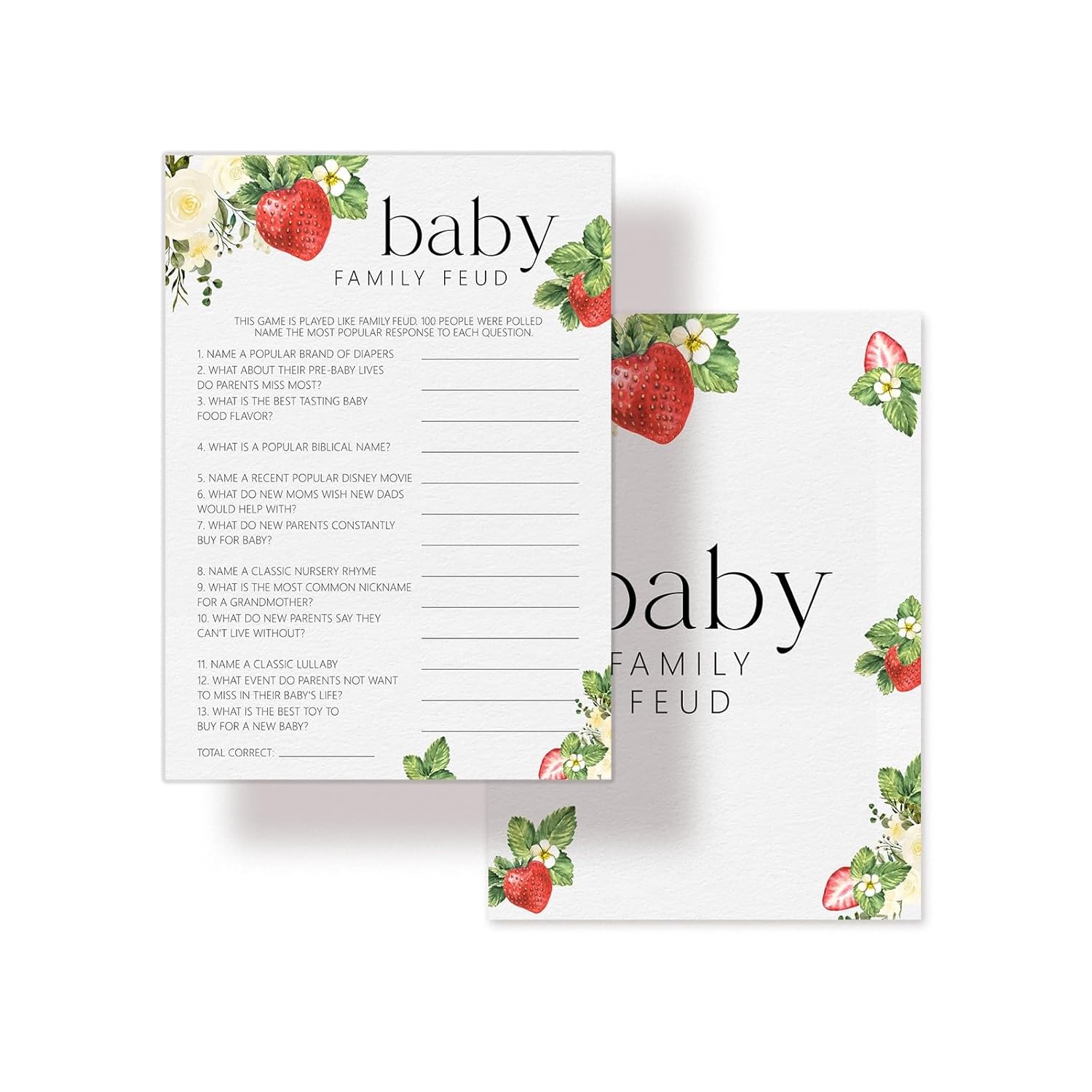 Hilarious Gender Reveal Games For Adults Women Men, Strawberry Sweet Family Feud Game Cards For Party Decorations Favors Ideas -30 Pcs, 5X7 In - H03