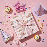 Dog Birthday Wrapping Paper Roll For Girls, Mini Roll, Pink Dachshund With Cake, Balloon And Happy Birthday Text Design Gift Wrap For Kids, Pet Lovers, Puppy Party, 17 Inches X 16.4 Feet
