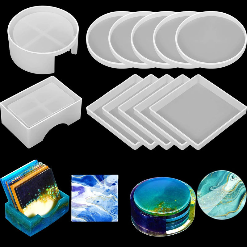 12 Pieces Coaster Resin Molds Set Silicone Coaster Storage Box Mold In