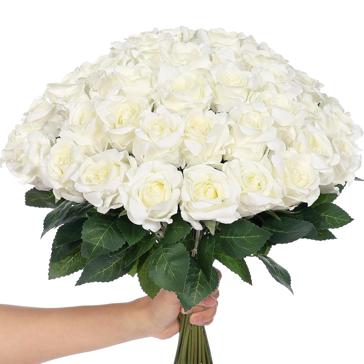 60 Pcs Artificial Roses In Bulk, Fake Silk Roses Realistic Roses Stem Faux Roses Bouquet For Wedding Centerpieces Flower Arrangement Home Decor (White)