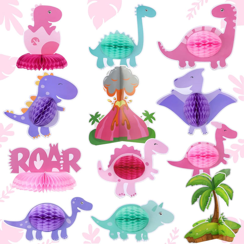 12 Pcs Pink Dinosaur Party Honeycomb Centerpieces Table Decorations Di