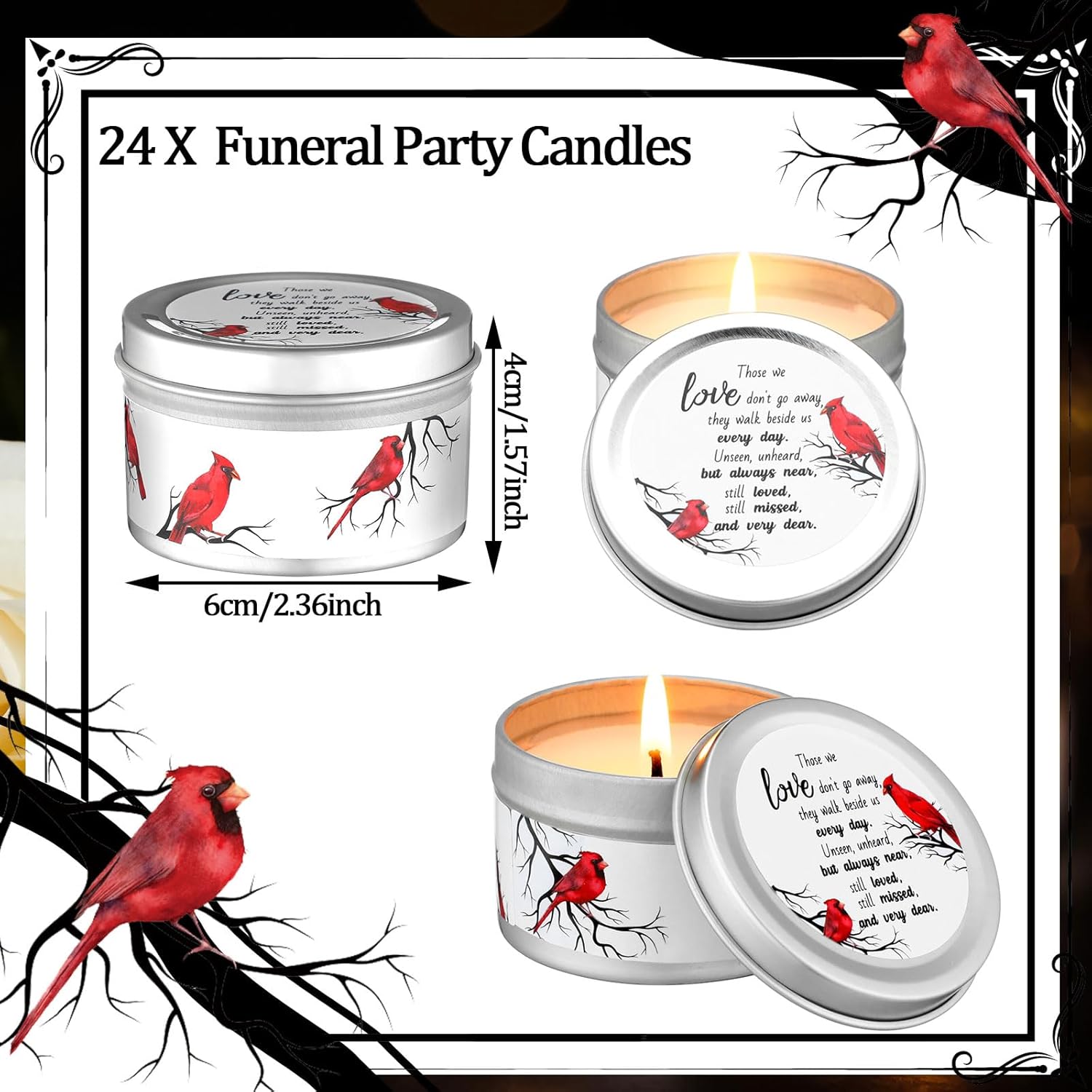 24 Pcs Funeral Memorial Candles Funeral Favors For Guests Celebration Of Life Supplies Lavender Scented Soy Tealight Sympathy Gifts Memorial Service Grief Share Meeting(Cardinal)