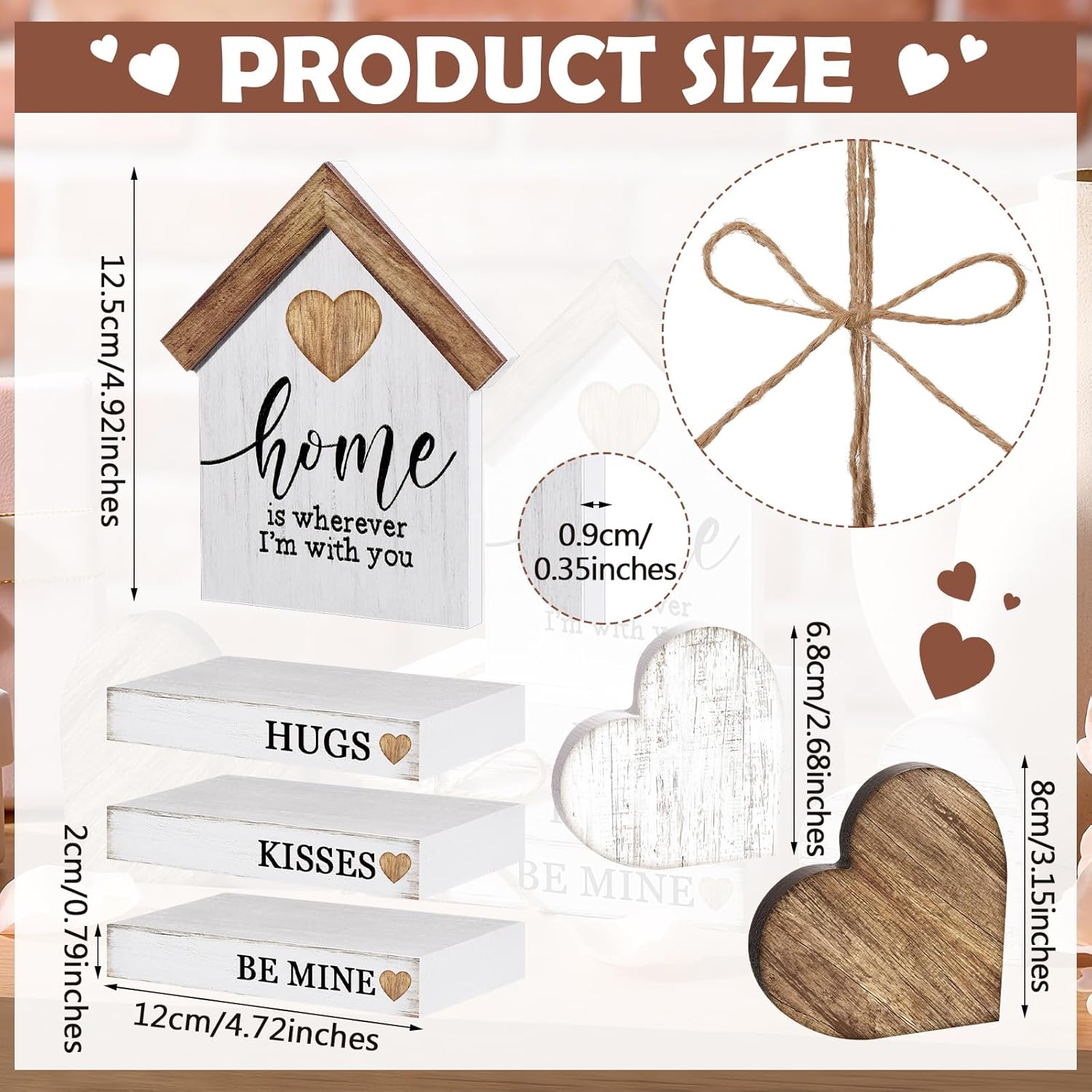 6 Pcs Valentines Decorations For Home Rustic Valentines Wood Block Set Farmhouse Book Stacks Wood Signs Table Centerpiece With Heart Blocks For Valentine'S Day Table Shelf Tiered Tray Decor