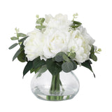 Lifelike 4 Roses + 4 Peonies In Glass Vase With Faux Water, Artificial Flower Arrangements For Wedding & Home Table Centerpieces