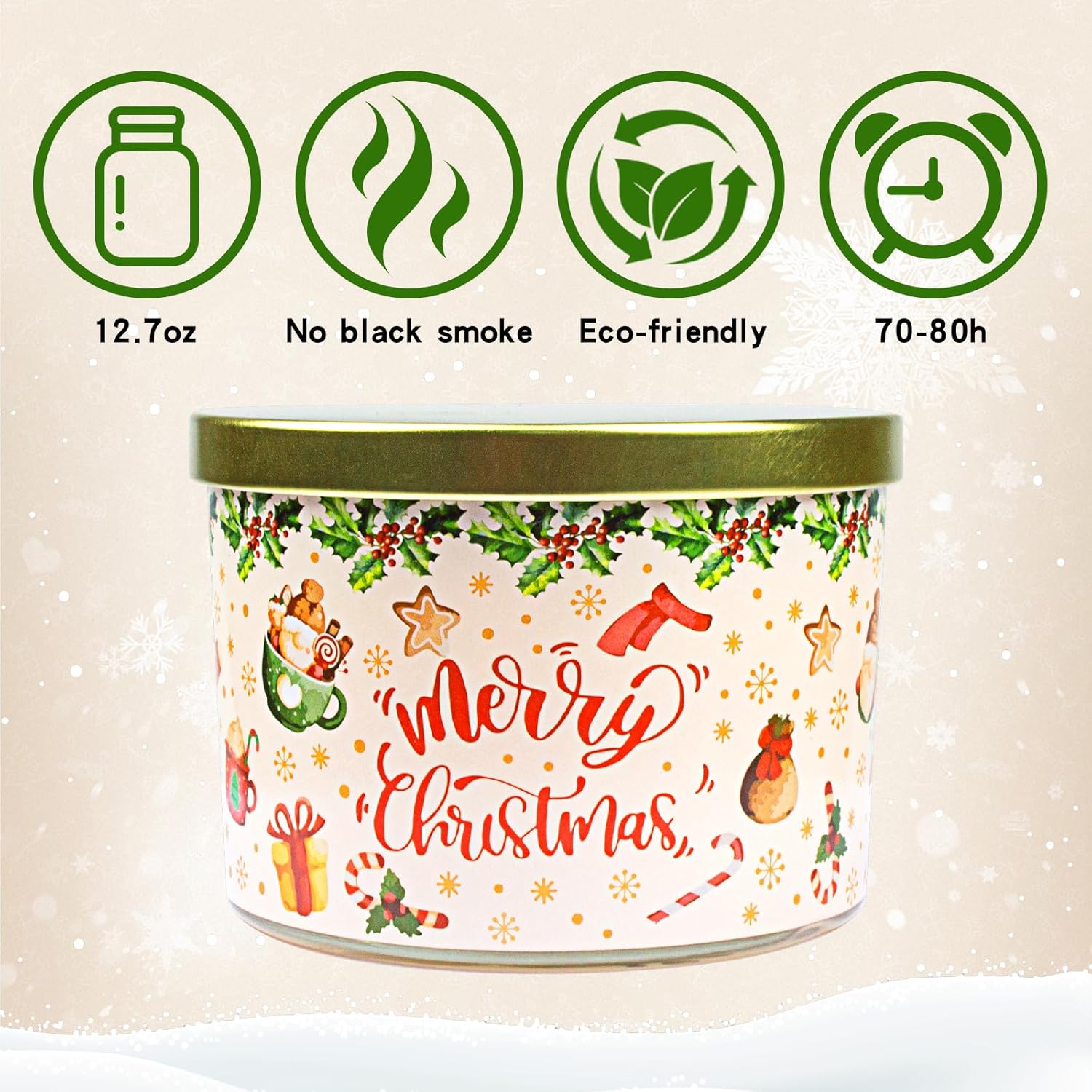 Christmas Candles - Christmas Gifts For Women, Natural Soy Wax Vanilla Cream Scented Candles(12.7Oz)