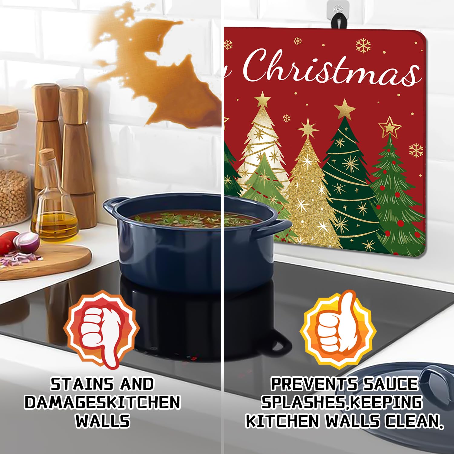 Christmas Trees Stove Cover, Merry Christmas Stove Top Cover For Gas Stove Xmas Red Winter Kitchen Decor Glass Stove Top Pad Heat Resistant Electric Stove Protector Washable Cooktop Oven Mat