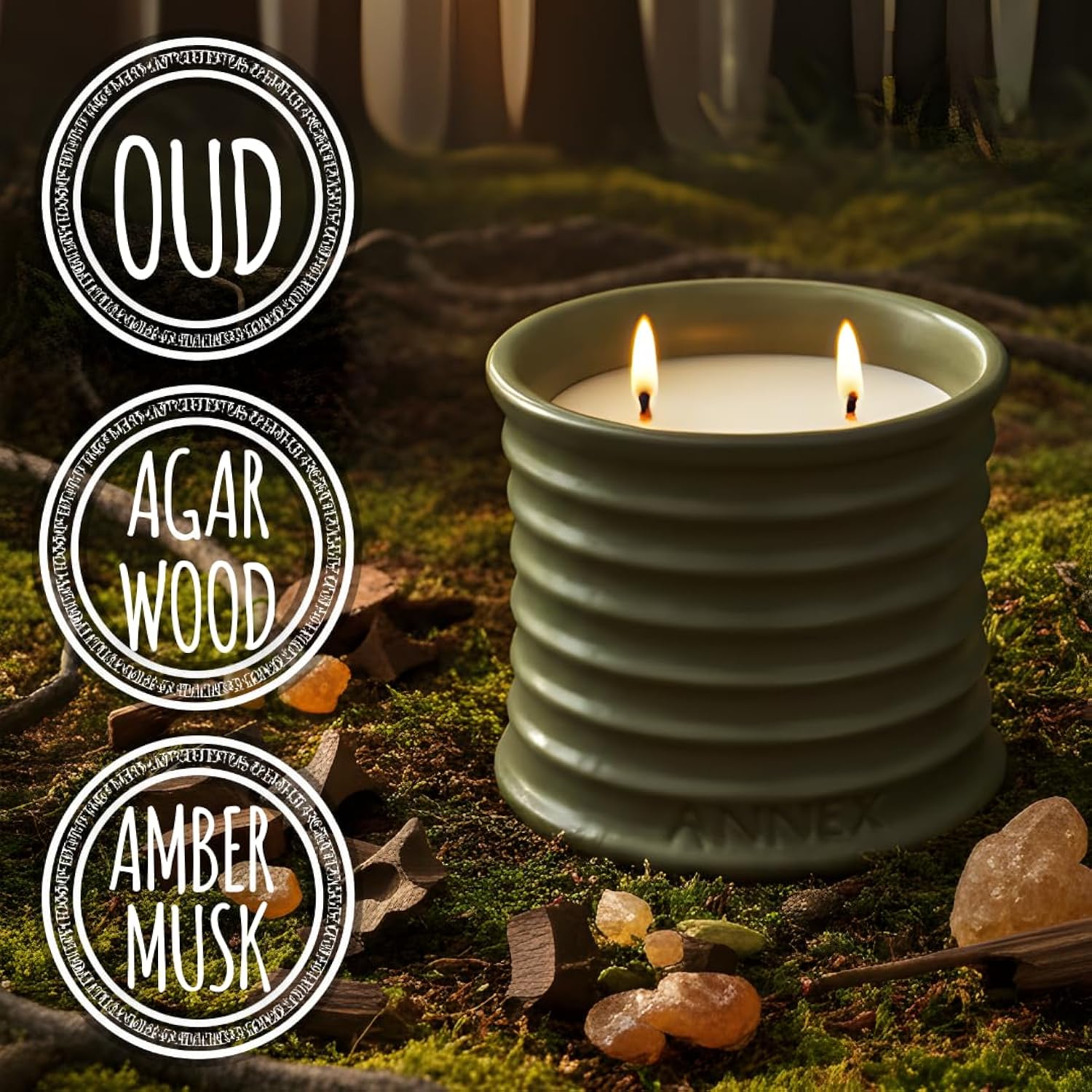 Oud And Agarwood Luxury Scented Candle - 8Oz Handmade Ceramic Jar Candle - 50Hr Clean Burn, 100% Non-Toxic Soy Wax, Aesthetic Home Decor Winter Gift For Men And Women - Sandalwood & Amber