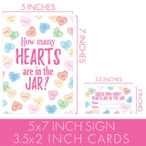 Valentine'S Day Party Game - How Many Candy Hearts In The Jar Party Activity (1 Sign & 30 Guessing Cards)