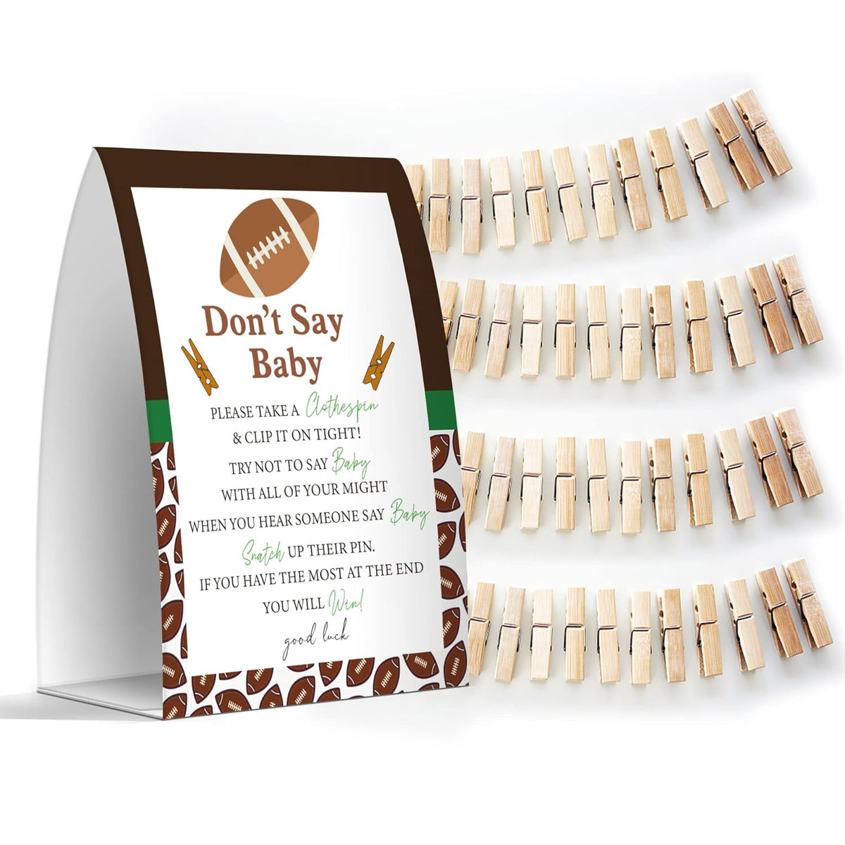 Don'T Say Baby Set - One 5X7 Sign And 50 Mini Clothespins, Baby Shower Games, Baby Shower Decoration, Gender Neutral Baby Shower - Msjb031