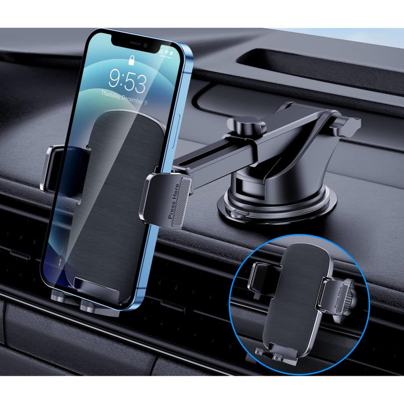 Phone Mount for Car Phone Holder [Military-Grade Suction & Stable Clip] Car Phone Holder Mount Windshield Dashboard Air Vent Universal Automobile Mount Fit for All iPhone Android Smartphones