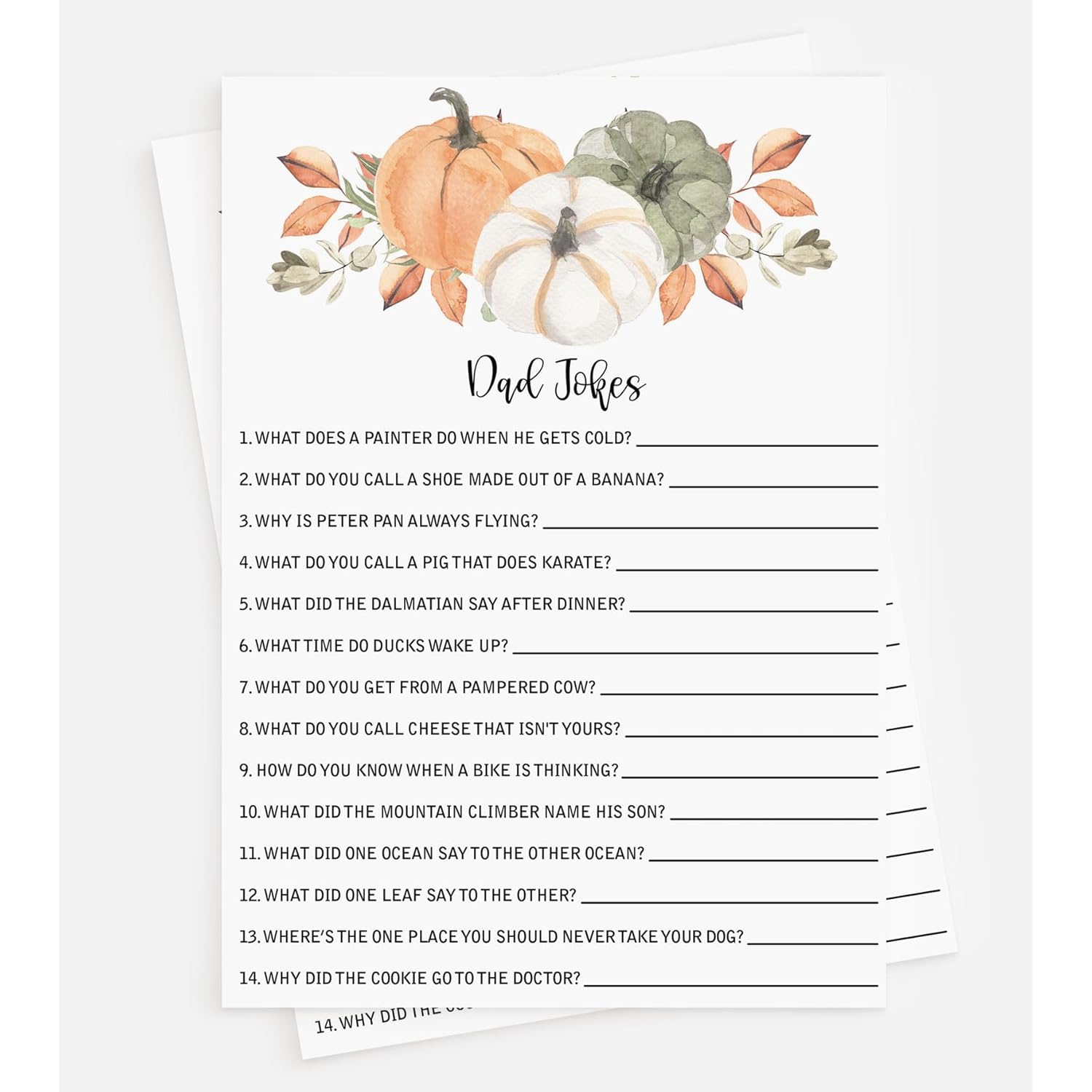 50 Pumpkin Dad Jokes Game (50-Cards) Fun Baby Shower Game Activity, Gender Neutral Boy Or Girl, Co-Ed, Autumn, Fall