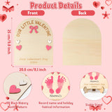 3D Baby'S First Valentine Footprint Or Handprint Art Sign Craft, Our Little Valentine Pink Bow Diy Wooden Hanging Decoration, Newborn Keepsake Gift For Valentine'S Day Photo Prop Nursery Decor
