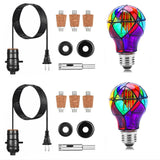 2 Set Diy Wine Bottle Lamp Kit With E26 Led Light Bulbs For Liquor Bottle, With Glass Drill Bit And Lid Black Cord Lamp Socket, 3 Size Tapper Cork (W/ 2 Stained Glass Light Bulbs)