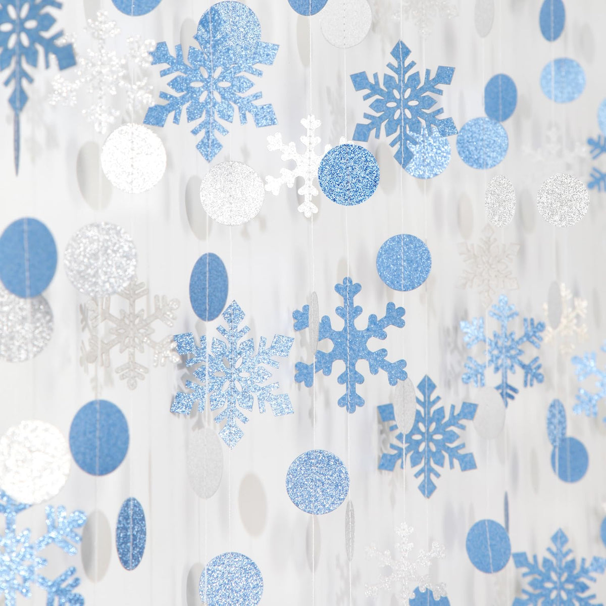 Snowflake-Snow Blue-Silver Christmas Party-Decoration Garland - 52Ft White Winter Wonderland Frozen Hanging Paper Streamers,Birthday New Year Baby Shower Supplies Classroom Decor