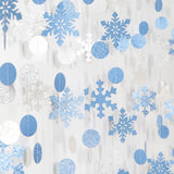 Snowflake-Snow Blue-Silver Christmas Party-Decoration Garland - 52Ft White Winter Wonderland Frozen Hanging Paper Streamers,Birthday New Year Baby Shower Supplies Classroom Decor
