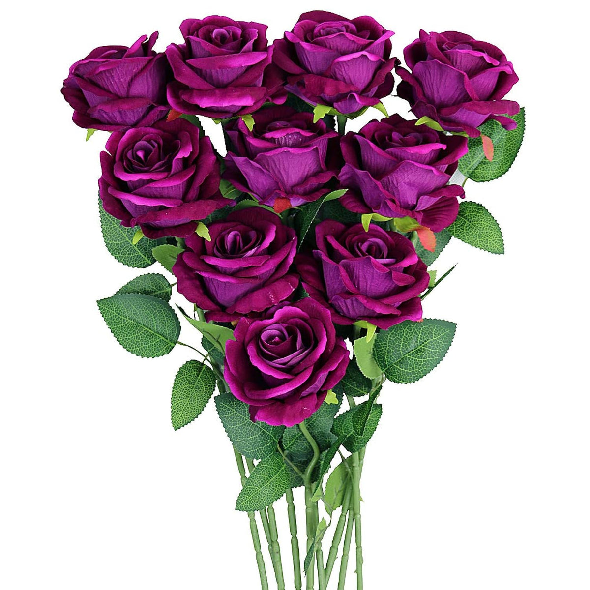 Purple Artificial Rose Flower Bouquet, Fake Silk Roses, Wedding Party Home Office Decoration,10Pcs