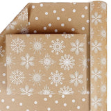 Reversible Christmas Wrapping Paper Roll, Vintage Brown Kraft Gift Wrapping Paper, White Snowflakes Polka Dots Gift Wrap Paper For Christmas Birthday Party Wedding Winter Holiday, 17Inch ×33Feet