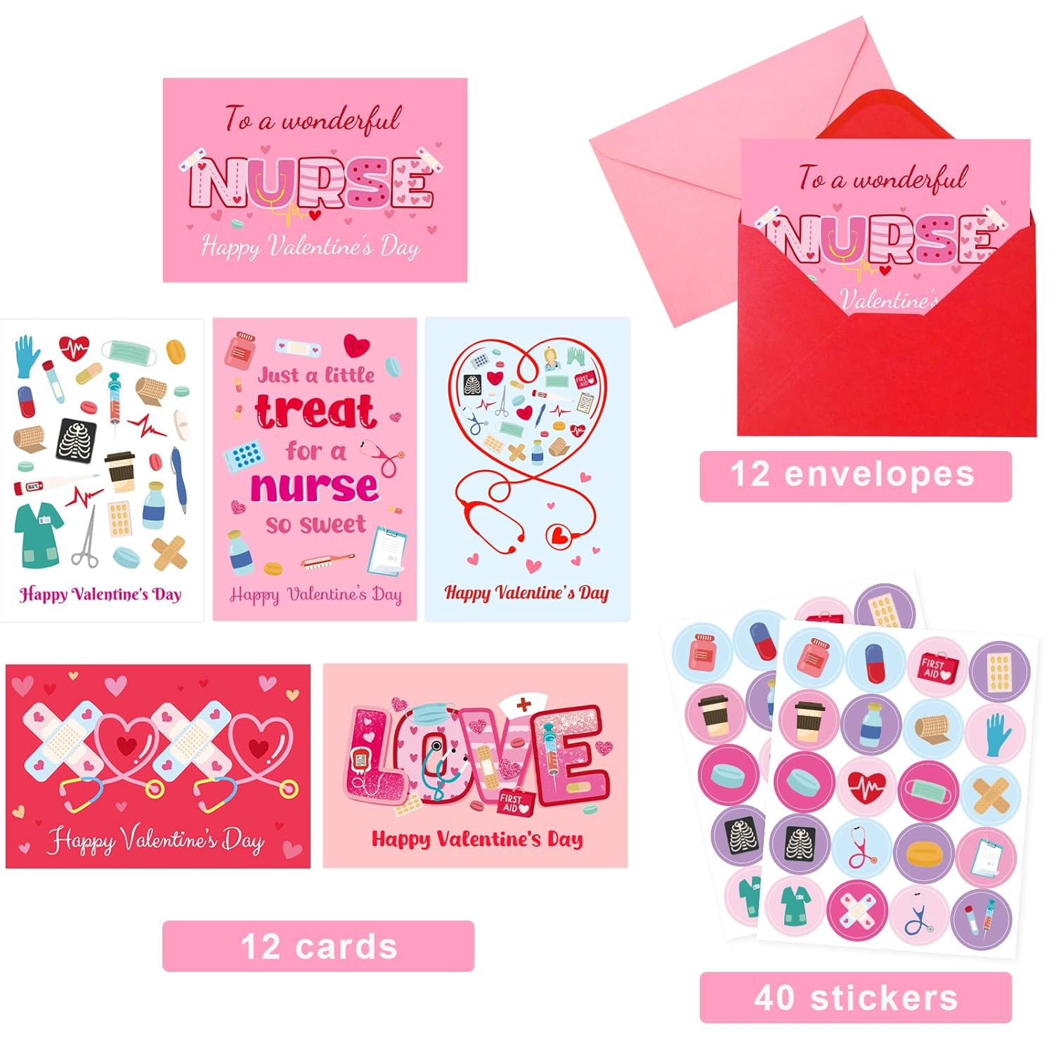 Nurses Valentines Day Cards Funny Medical Happy Valentine'S Day Thank You Greeting Cards With Envelopes For Doctors Coworker Medical Staff