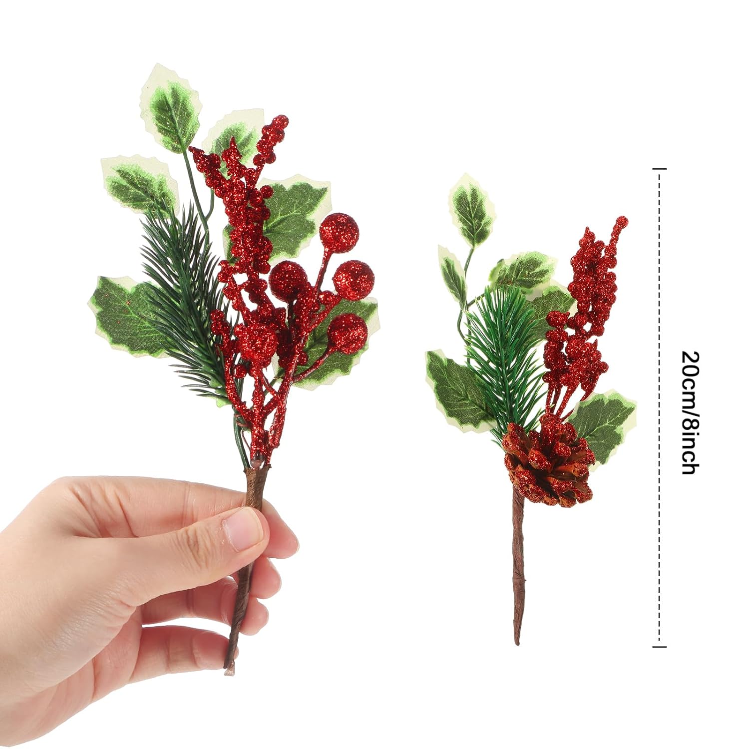 24 Pcs Christmas Picks And Spray Christmas Tree Red Berry Pine Picks Artificial Faux Berry Branches Poinsettia Holly Pine Flower Pick Stem Pinecones For Crafts Party Home Decor
