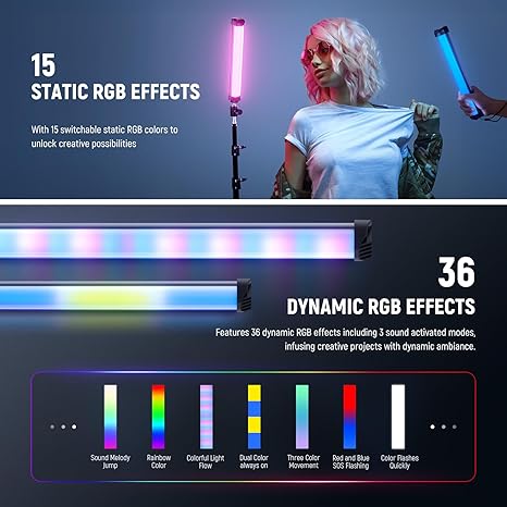 Basics 12 Inch Magnetic RGB Light Wand SL30 8W Dimmable Handheld Video Tube Light