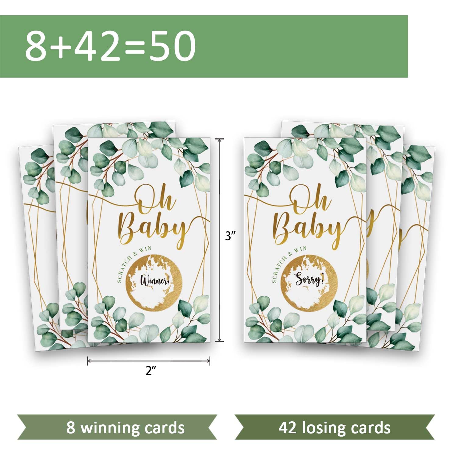 Baby Shower Scratch Off Game, Oh Baby Eucalyptus Neutral Boy Girl Lucky Draw Card, Party Activities, Decorations, And Supplies Set Of 50-Sc32W