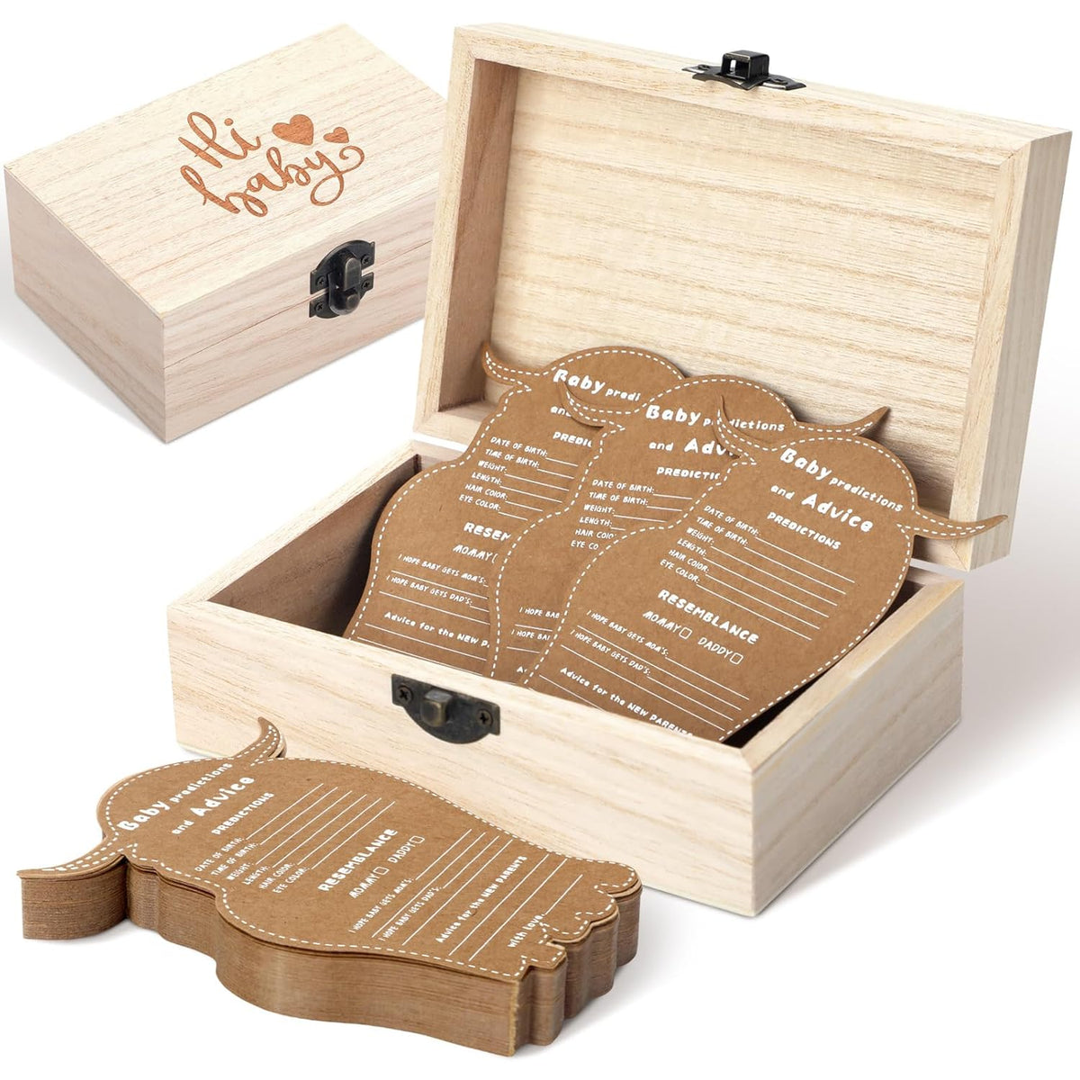 50 Pcs Highland Cow Baby Shower Prediction Cards Highland Cattle Predictions And Advice Cards With Wooden Keepsake Box For Cow Baby Shower Party Games Guessing Activities Decorations
