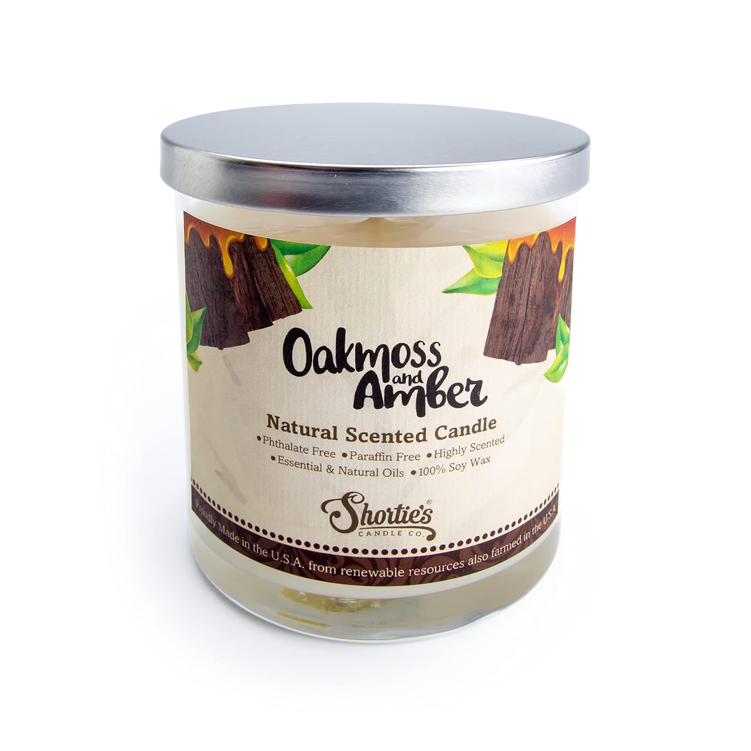 Oakmoss & Amber Scented Natural Soy Candle, Essential Fragrance Oils, 100% Soy, Phthalate & Paraben Free, Clean Burning, 9 Oz.