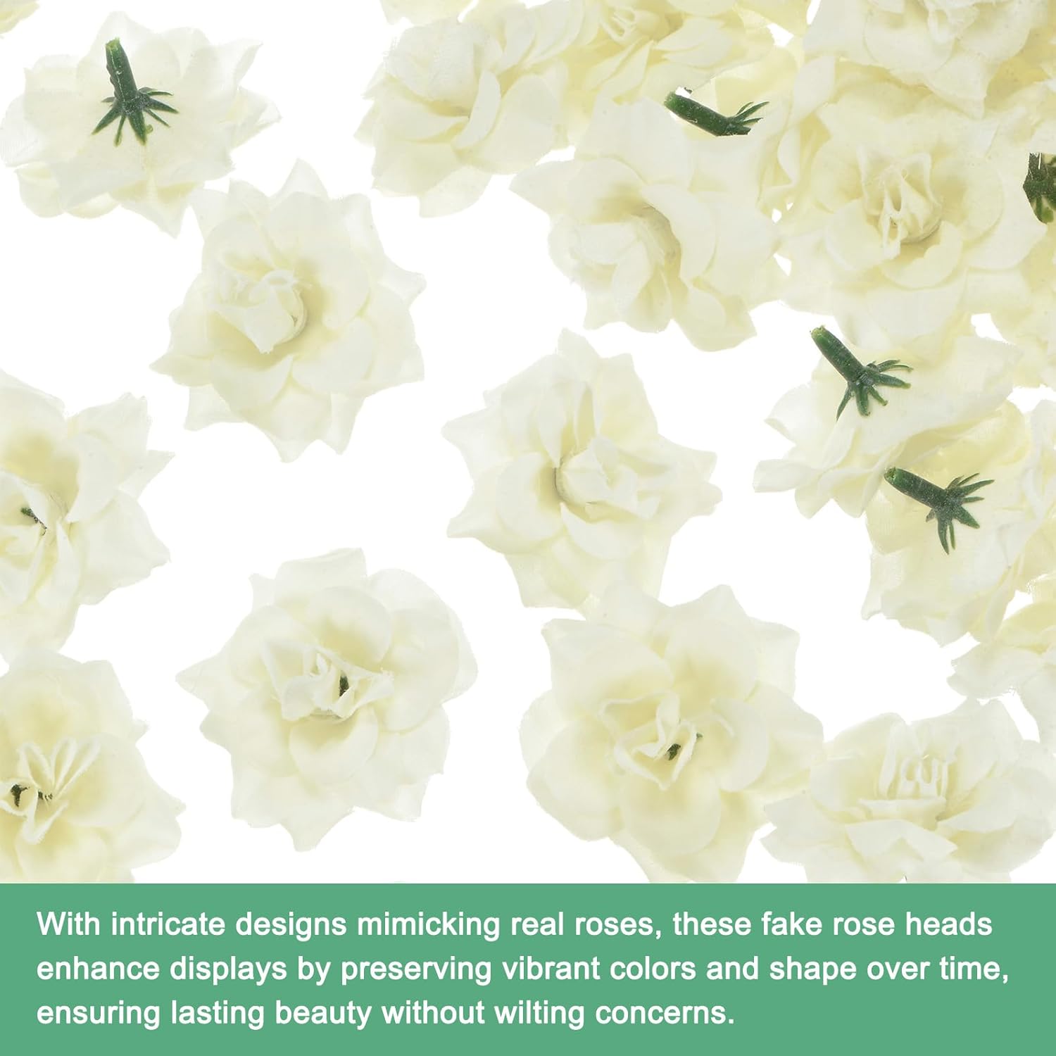 50-Pack Artificial Roses Heads, Silk Faux Rose Head For Wedding/Bouquet/Flower Wall/Diy Crafts/Party Decoration, Fake Bloom Flower Heads Buds [Cream White]
