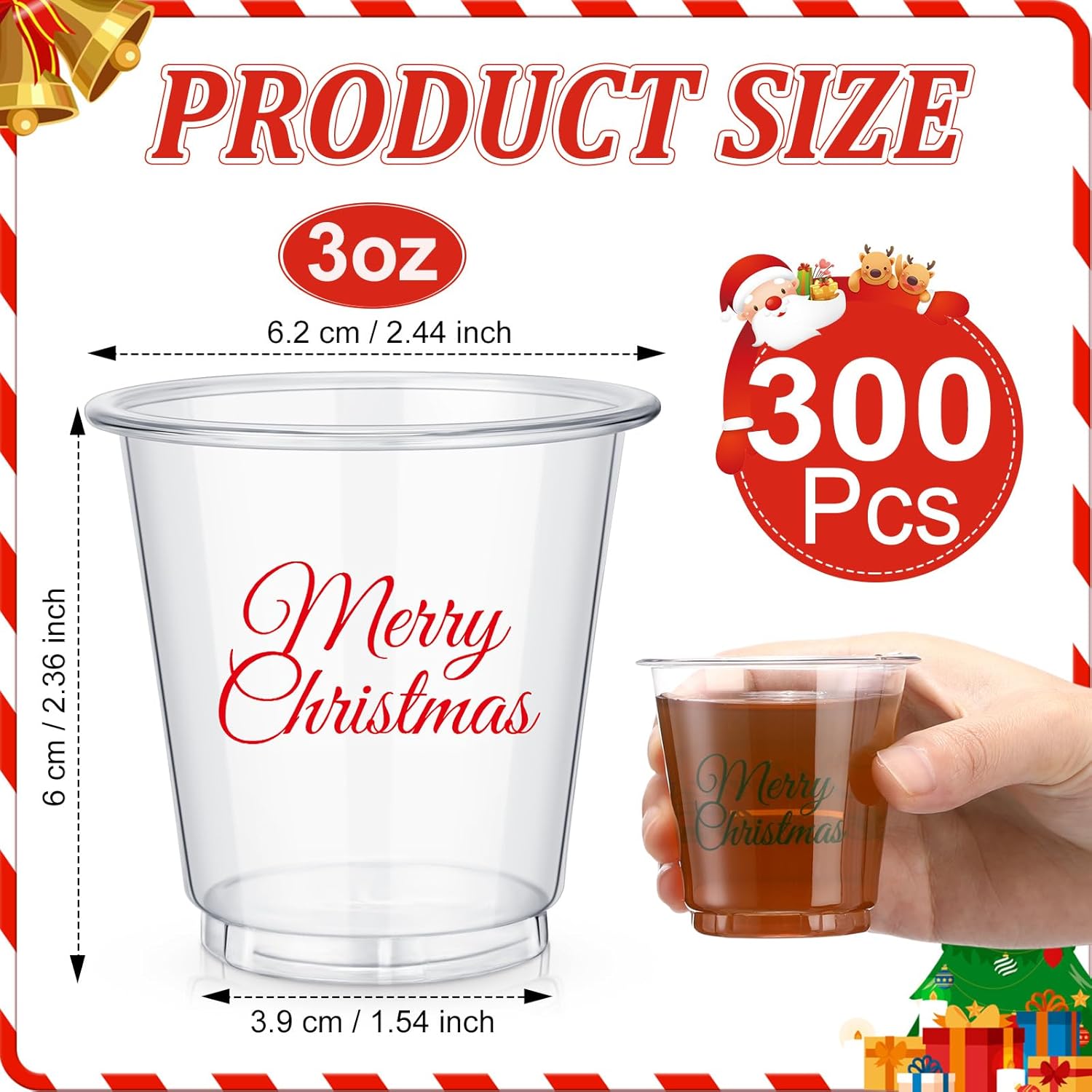 300 Pcs 3 Oz Merry Christmas Plastic Shot Cups Clear Disposable Small Drinking Cups Whiskey Tasting Food Samples Perfect For Christmas Party Favors Supplies Coffee Wine Cold Drinks Tasting