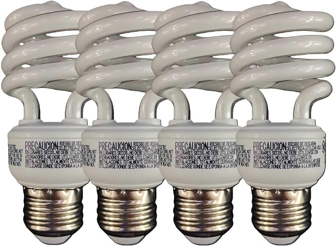 14W E26 Spiral CFL Light Bulbs 2700K Warm White 900 Lumens 65W Equivalent Non-Dimmable 4 Pack