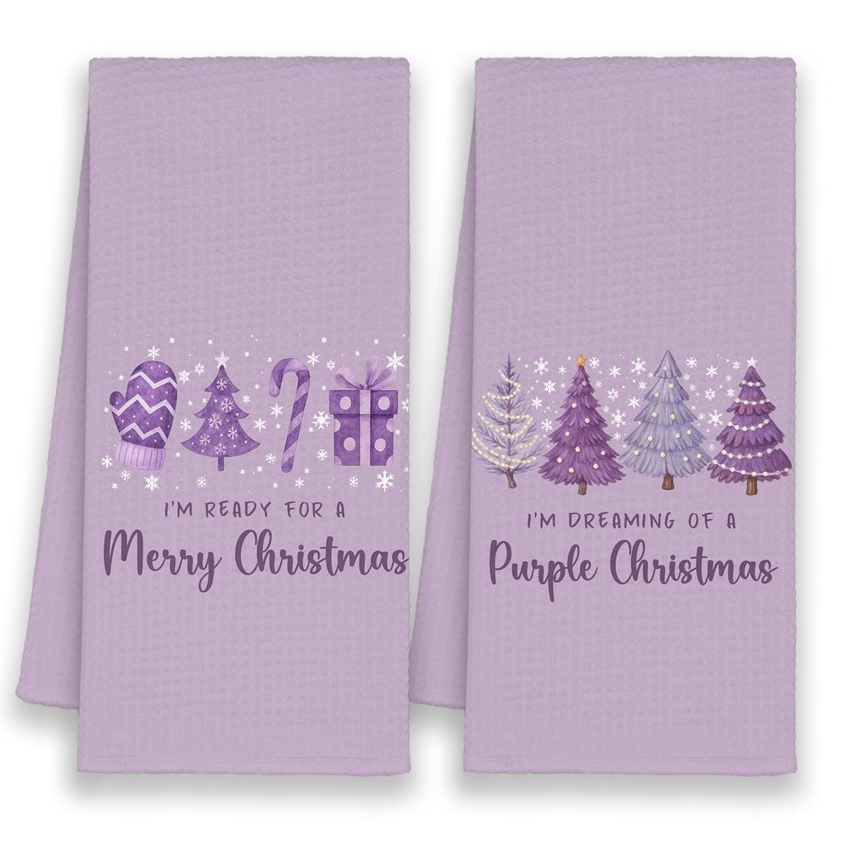 Purple Christmas Tree Kitchen Towels Set Of 2, I'M Dreaming Of A Purple Christmas Hand Bathroom Towels For Girly Room, Festive Preppy Decorative Dish Towels Decor For Dorm Dining Room 16X24In