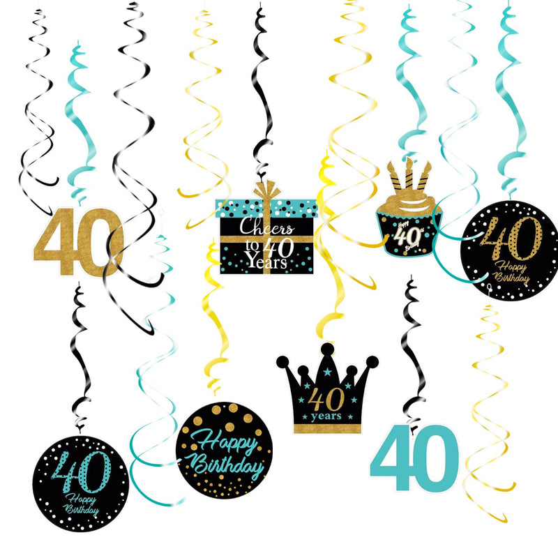 40Th Birthday Decorations For Women Teal Gold 40Th Birthday Hanging Sw