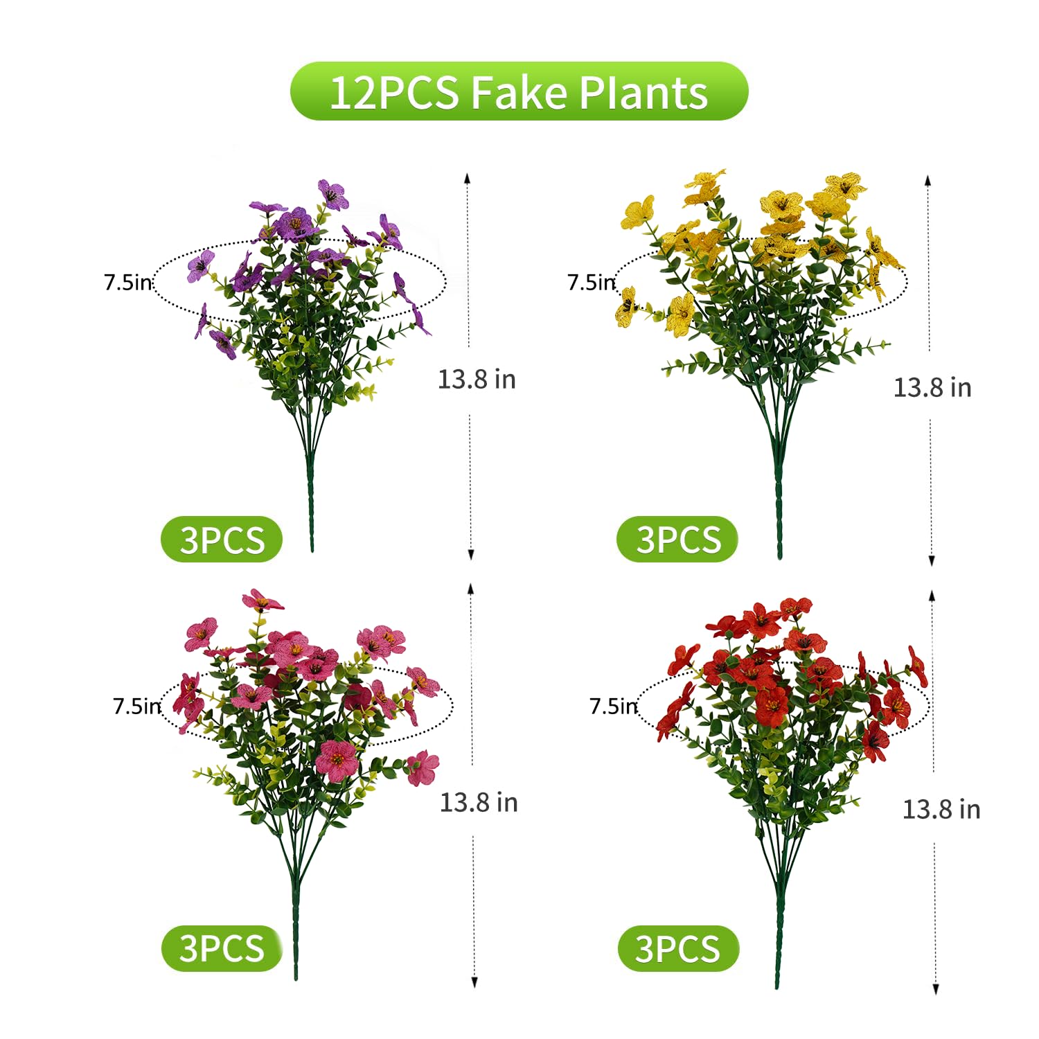 12 Bundles Plastic Artificial Flowers For Outdoors Faux Plants, Uv Resistant Artificial Outdoor Flowers Fake Plants Silk Flowers For Outside, Spring Porch Decor Yard Garden Planters Pots