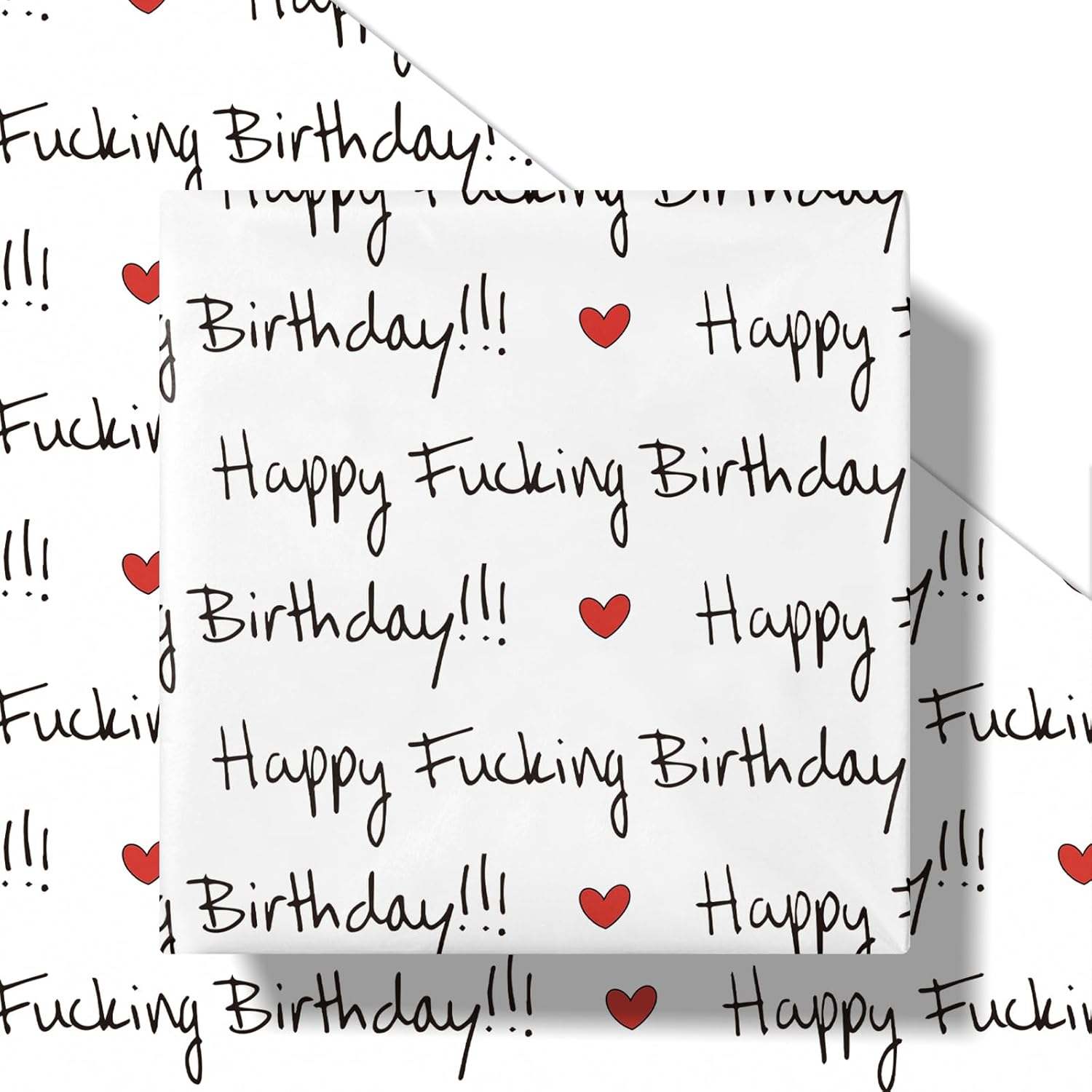 Funny Birthday Wrapping Paper Roll For Friends, Mini Roll, Black Happy Birthday Text With Red Hearts Gift Wrap Paper For Milestone Birthdays, 17 Inches X 16.4 Feet